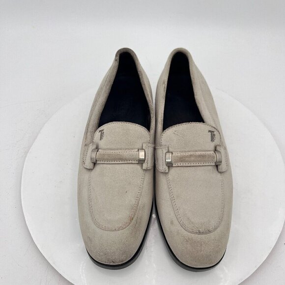 Tod's Shoes - Tod's Women Size EU 38.5 US 8.5 Light Grey Suede Penny Loafer Low Heel Shoes